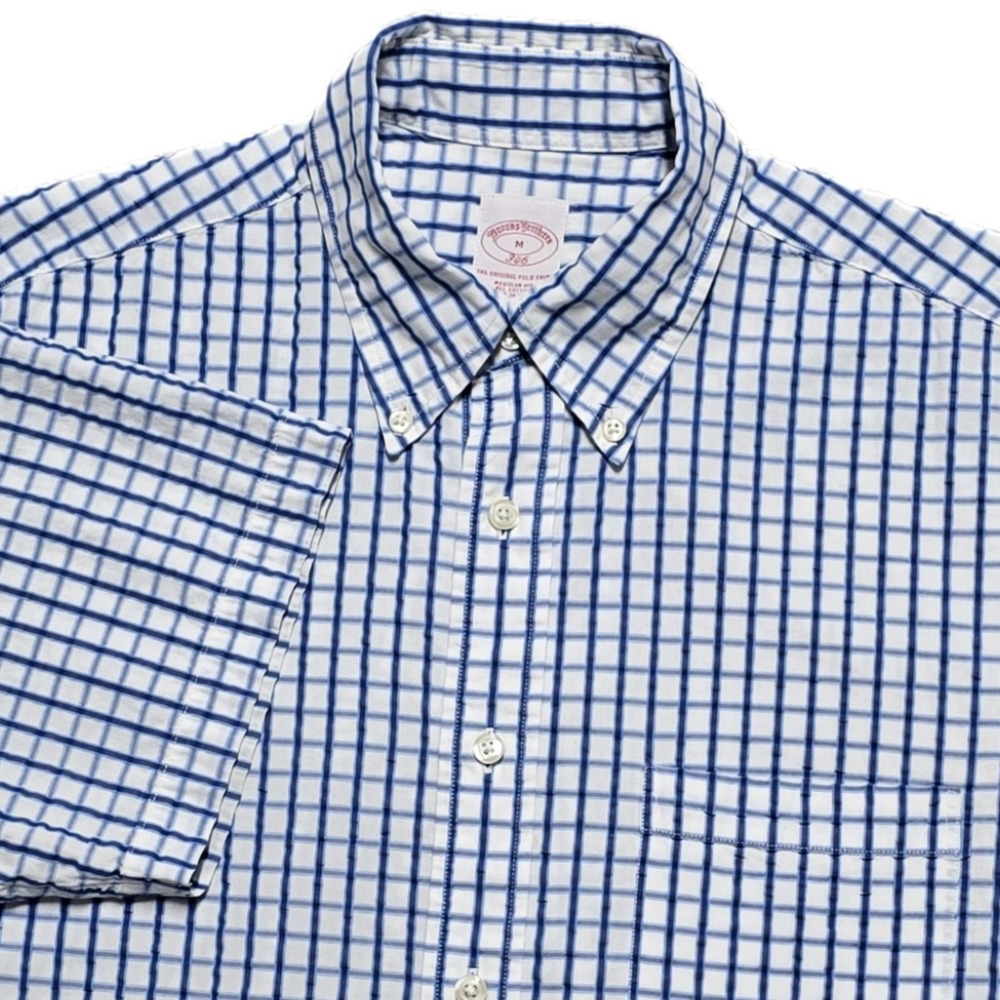 Brooks‎ Brothers Seersucker Shirt Mens Medium Blue Check 346 Button Down